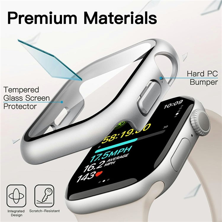 For Apple Watch Series 10 46mm Watch Case IP68 Waterproof Hard PC Cover with Tempered Glass Film - Silver