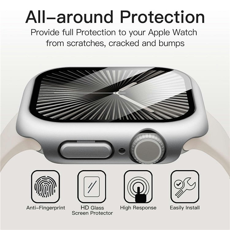 For Apple Watch Series 10 46mm Watch Case IP68 Waterproof Hard PC Cover with Tempered Glass Film - Silver