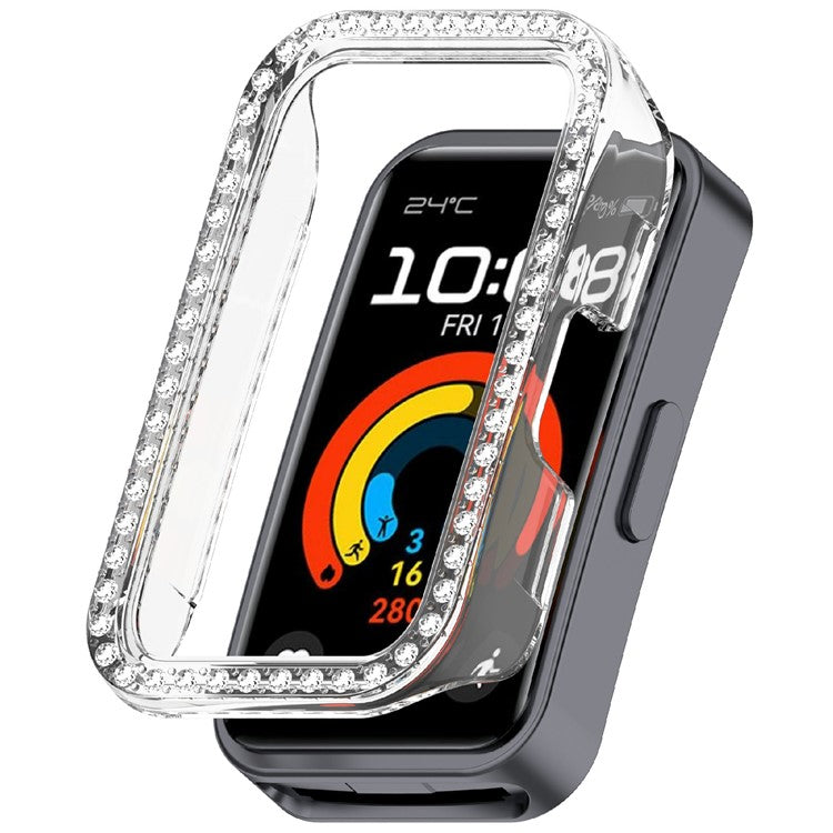Protective Case For Huawei Band 10 / 10 NFC / 9 / 9 NFC / 8 / 8 NFC Hollow Design Rhinestone Decor PC Watch Cover - Transparent