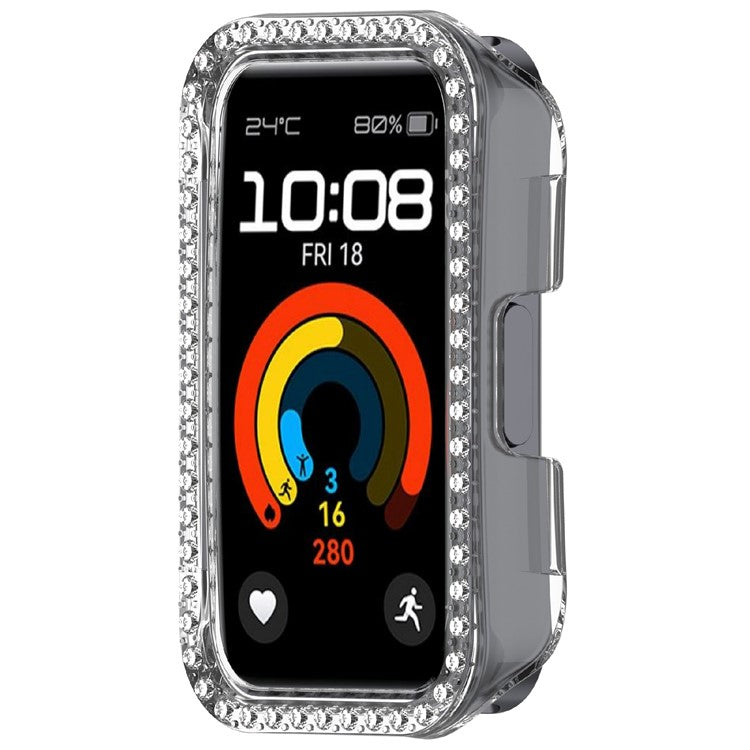 Protective Case For Huawei Band 10 / 10 NFC / 9 / 9 NFC / 8 / 8 NFC Hollow Design Rhinestone Decor PC Watch Cover - Transparent