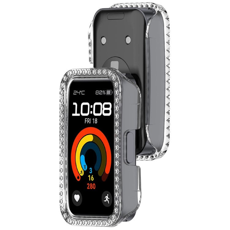 Protective Case For Huawei Band 10 / 10 NFC / 9 / 9 NFC / 8 / 8 NFC Hollow Design Rhinestone Decor PC Watch Cover - Transparent