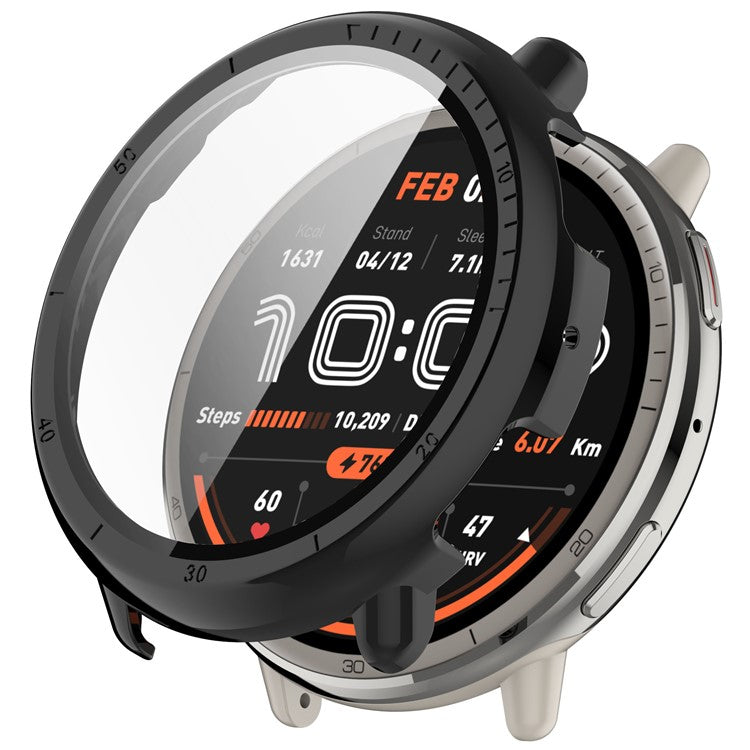 For Huami Amazfit Active 2 Watch Case PC Frame Cover with Tempered Glass Screen Film - Black