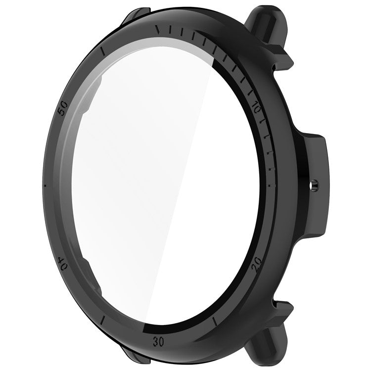 For Huami Amazfit Active 2 Watch Case PC Frame Cover with Tempered Glass Screen Film - Black