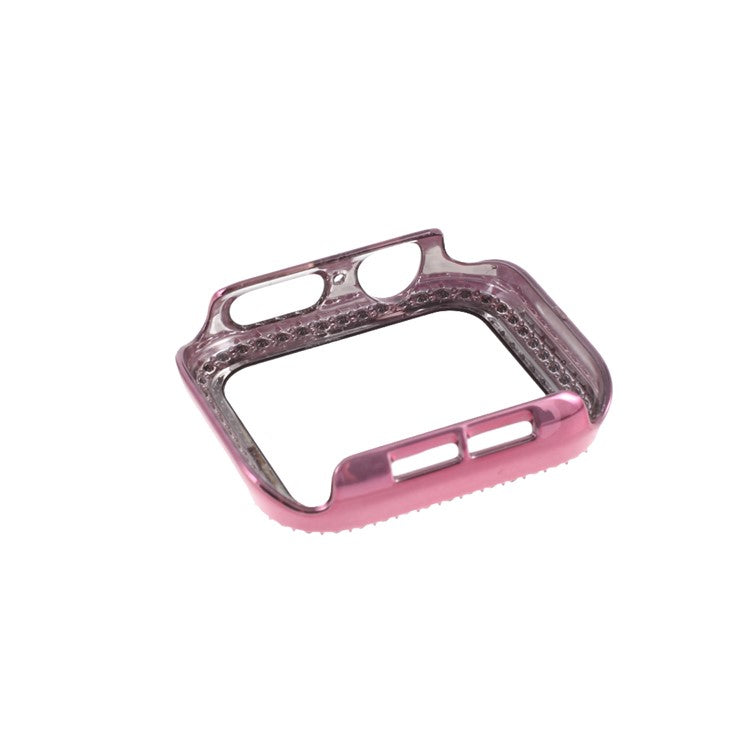 Electroplating Rhinestones Decor PC Frame Tempered Glass Protector Cover for Apple Watch Series 4 / 5 / 6 / SE / SE (2022) 44m - Pink
