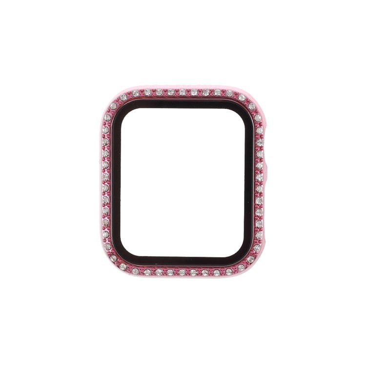 Electroplating Rhinestones Decor PC Frame Tempered Glass Protector Cover for Apple Watch Series 4 / 5 / 6 / SE / SE (2022) 44m - Pink