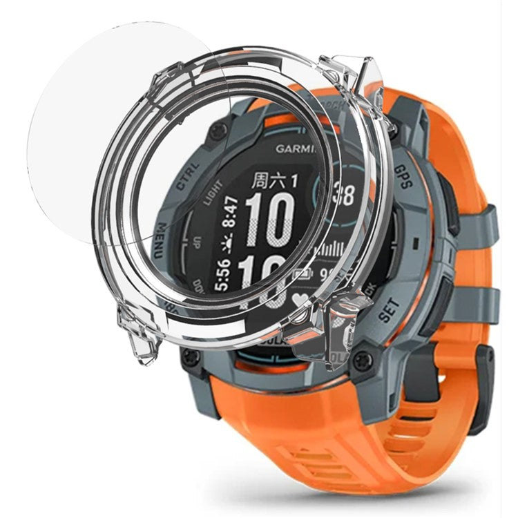 For Garmin Instinct 3 45mm Smartwatch Case PC Protective Cover with Tempered Glass Screen Protector - Green