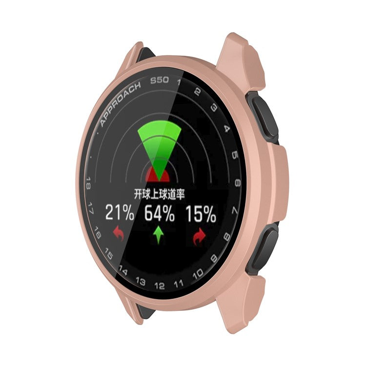 For Garmin Approach S50 Watch Case PC Frame Cover with Tempered Glass Screen Film - Pink