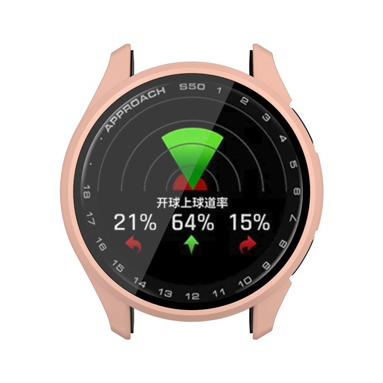 For Garmin Approach S50 Watch Case PC Frame Cover with Tempered Glass Screen Film - Pink