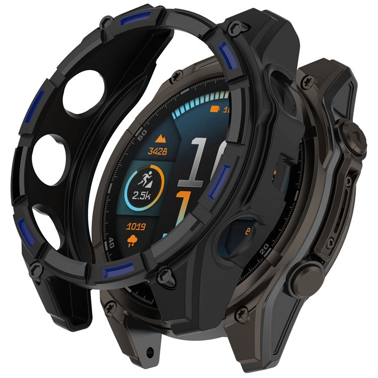 For Garmin Tactix 8 51mm AMOLED Version Soft TPU Watch Case Hollow Shockproof Bumper Frame Cover - Black+Blue