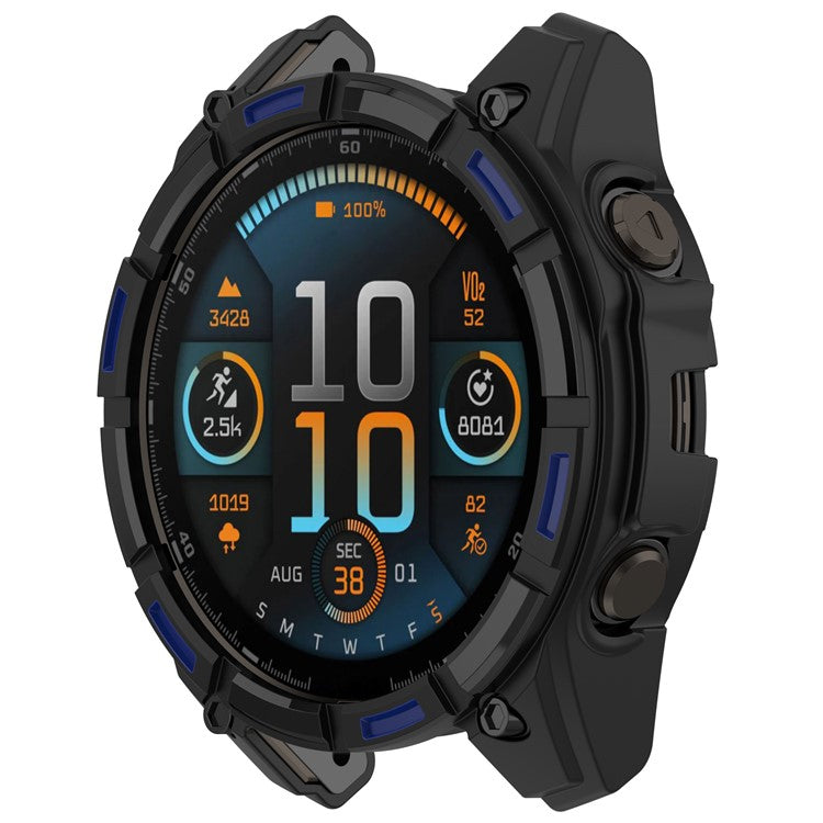 For Garmin Tactix 8 51mm AMOLED Version Soft TPU Watch Case Hollow Shockproof Bumper Frame Cover - Black+Blue
