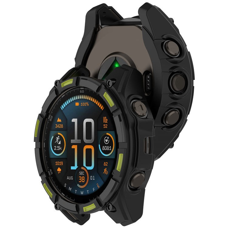 For Garmin Tactix 8 51mm SOLAR Version Soft TPU Watch Case Hollow Shockproof Bumper Frame Cover - Black+Green