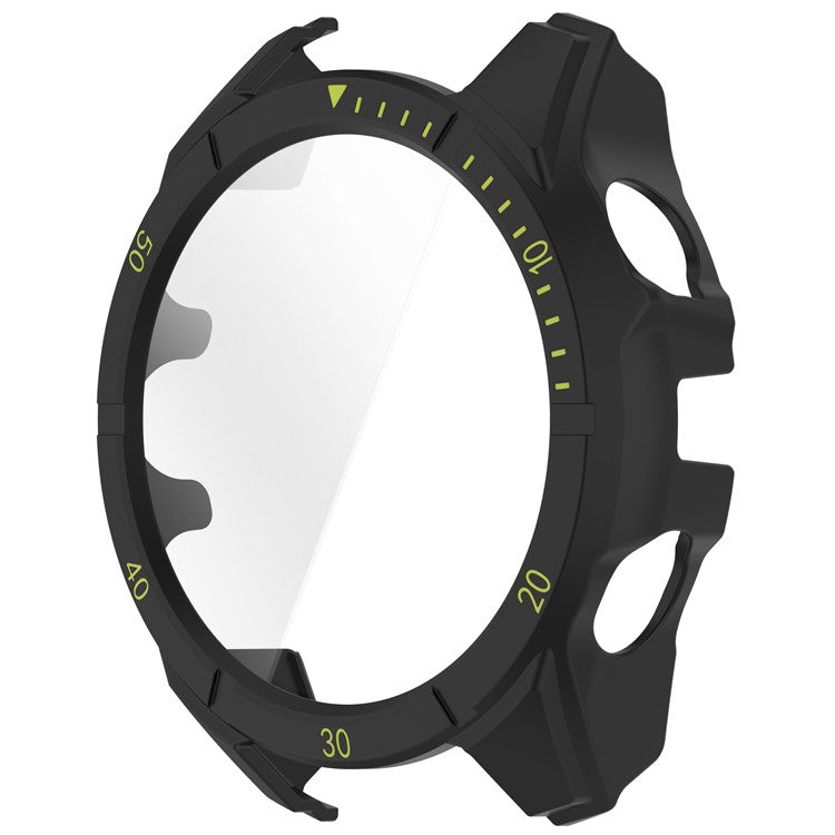 For Garmin Tactix 8 51mm AMOLED Version Watch Case PC Frame with Tempered Glass Screen Film - Black+Green