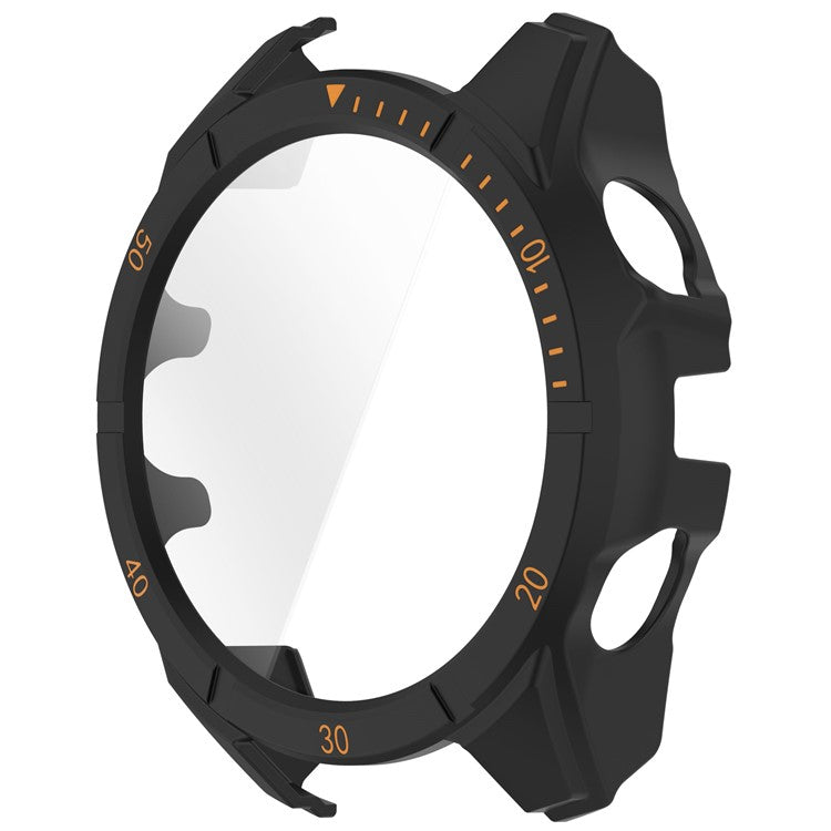 For Garmin Tactix 8 51mm SOLAR Version Watch Case PC Frame with Tempered Glass Screen Film - Black+Orange