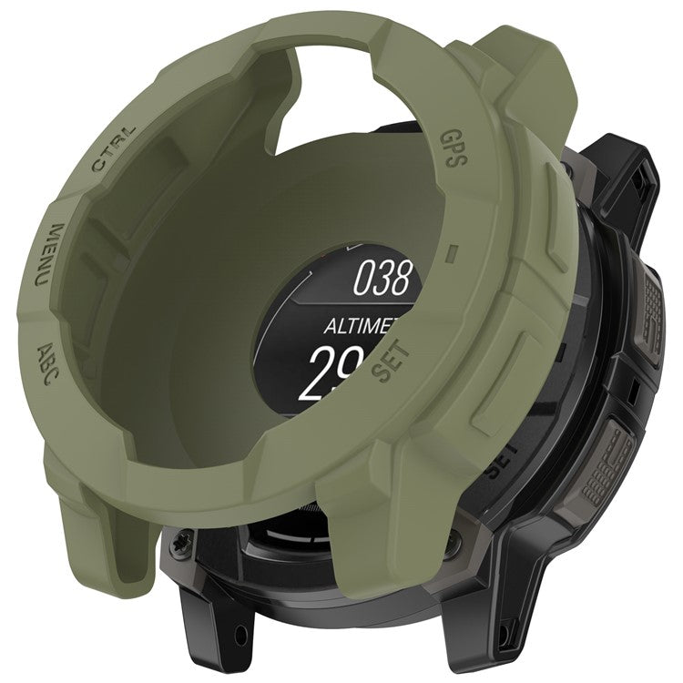 For Garmin Instinct E 45mm Watch Case Silicone Shockproof Bumper Frame - Army Green