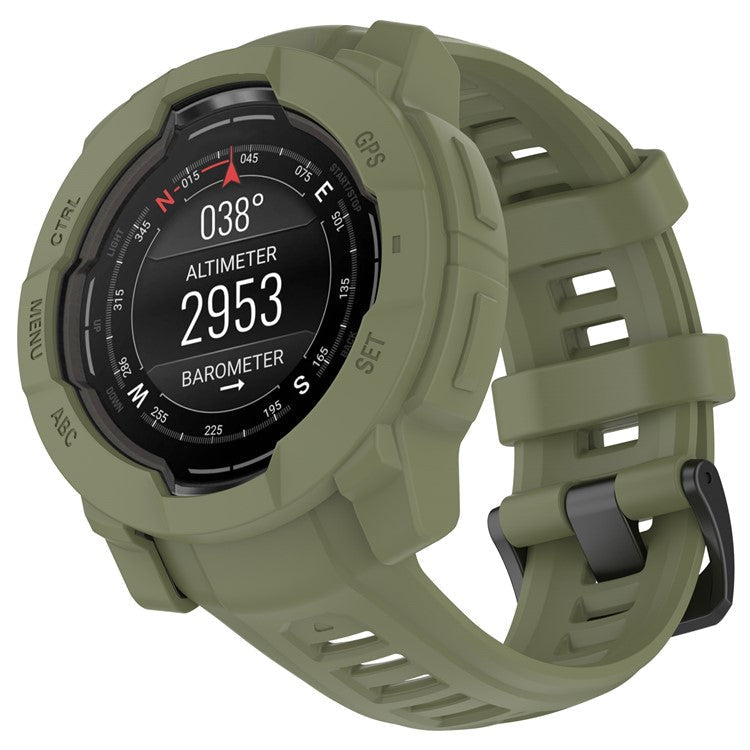 For Garmin Instinct E 45mm Watch Case Silicone Shockproof Bumper Frame - Army Green