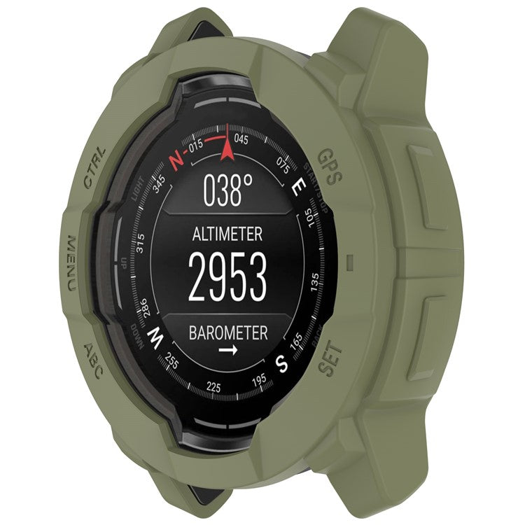 For Garmin Instinct E 45mm Watch Case Silicone Shockproof Bumper Frame - Army Green