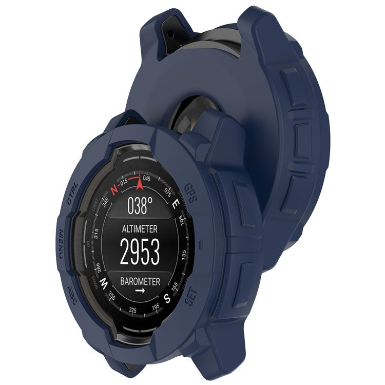 For Garmin Instinct 3 AMOLED 50mm / Instinct 3 Solar 50mm Watch Case Silicone Shockproof Bumper Frame - Midnight Blue