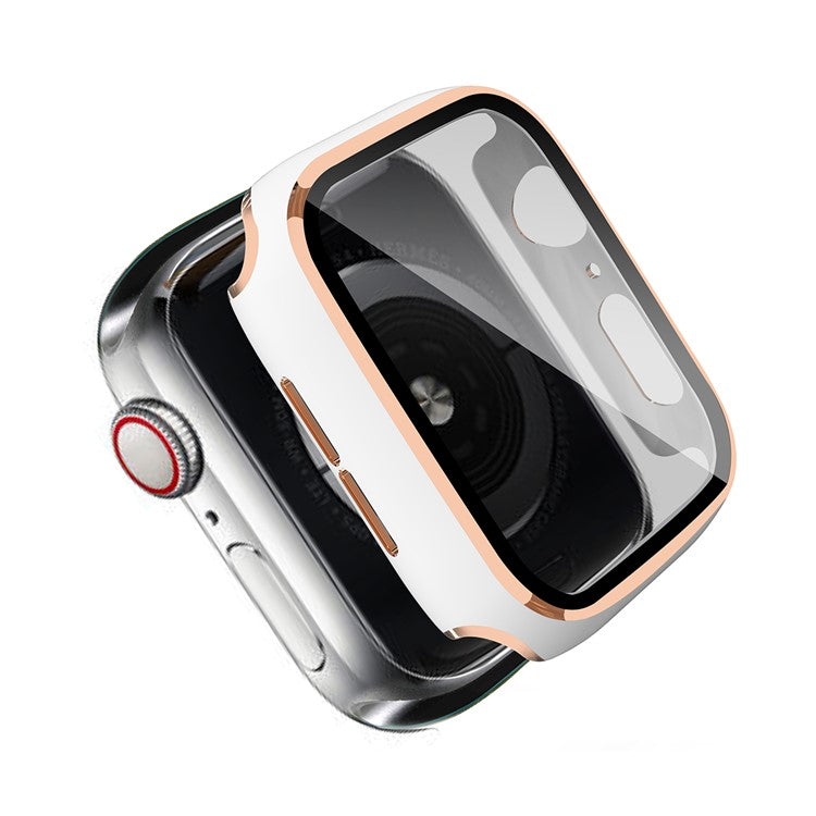 One-Piece Plated PC Frame + Tempered Glass Watch Protection Case for Apple Watch Series SE / SE (2022) / 6 / 5 / 4 40mm - White / Champagne
