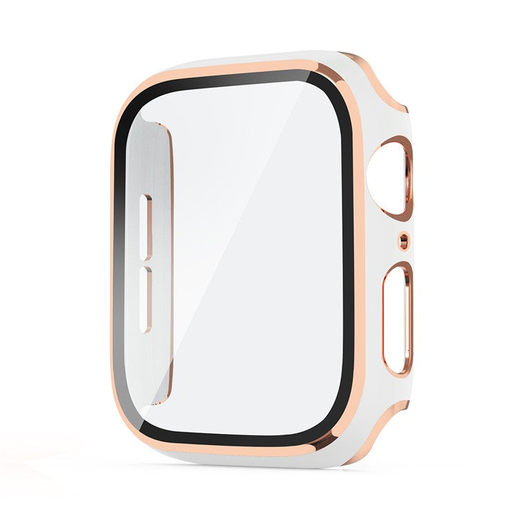 One-Piece Plated PC Frame + Tempered Glass Watch Protection Case for Apple Watch Series SE / SE (2022) / 6 / 5 / 4 40mm - White / Champagne