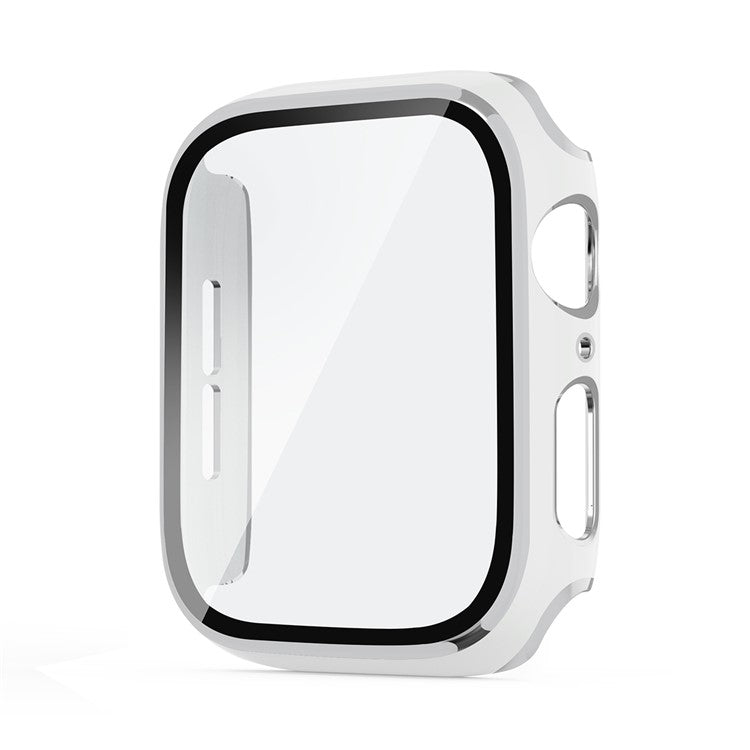 One-Piece Plated PC Frame + Tempered Glass Watch Protection Case for Apple Watch Series SE / SE (2022) / 6 / 5 / 4 40mm - White / Silver