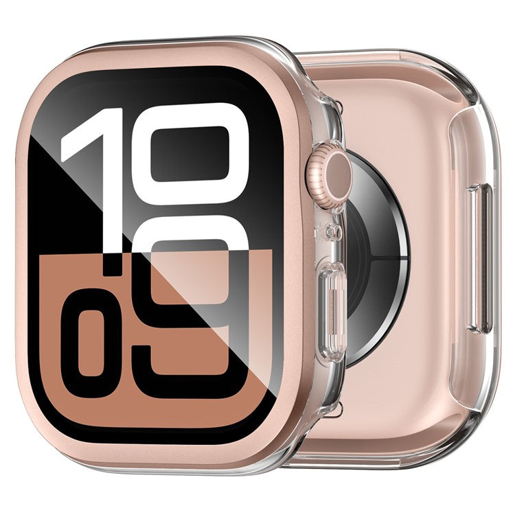 For Apple Watch Series 10 42mm Hard PC IML Watch Case with Tempered Glass Screen Film - Transparent Rose Gold