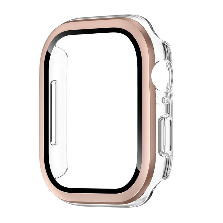 For Apple Watch Series 10 42mm Hard PC IML Watch Case with Tempered Glass Screen Film - Transparent Rose Gold