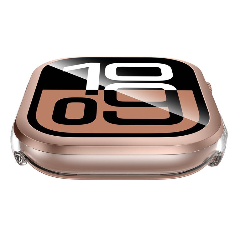 For Apple Watch Series 10 42mm Hard PC IML Watch Case with Tempered Glass Screen Film - Transparent Rose Gold