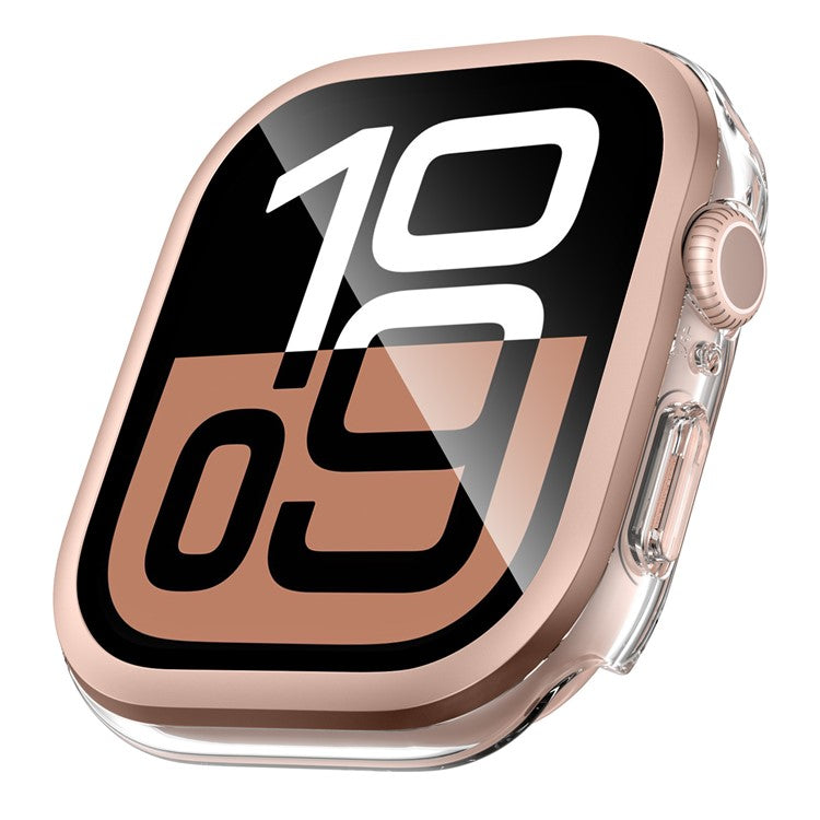 For Apple Watch Series 10 42mm Hard PC IML Watch Case with Tempered Glass Screen Film - Transparent Rose Gold