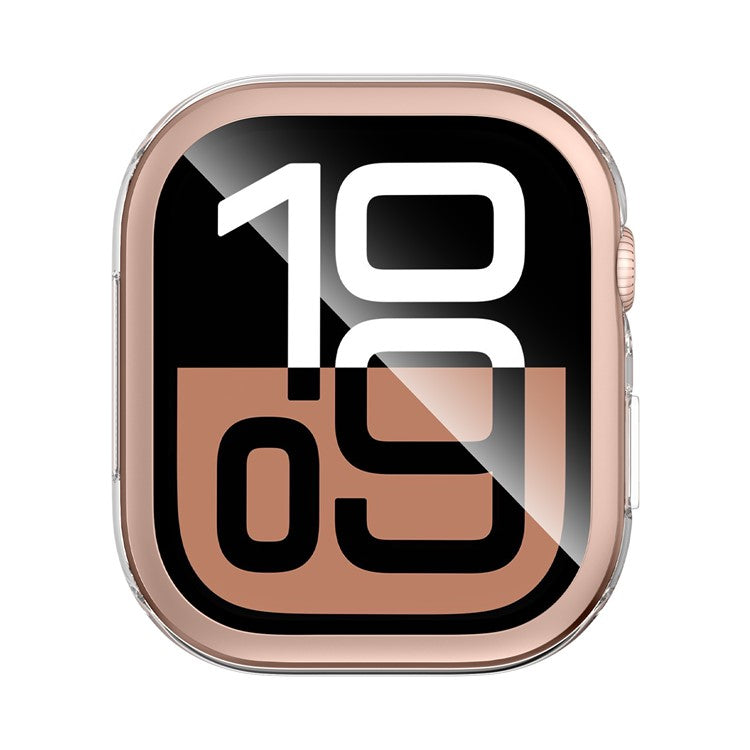 For Apple Watch Series 10 42mm Hard PC IML Watch Case with Tempered Glass Screen Film - Transparent Rose Gold