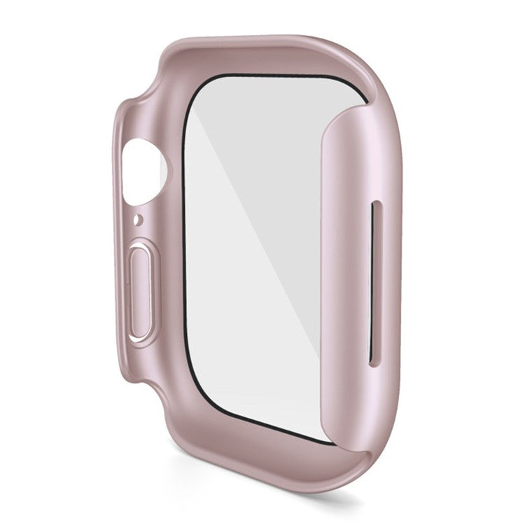 WANLONFENG For Apple Watch Series 10 46mm Watch Case PC Frame with Tempered Glass Screen Protector - Rose Pink