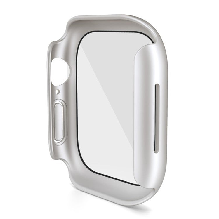 WANLONFENG For Apple Watch Series 10 46mm Watch Case PC Frame with Tempered Glass Screen Protector - Silver