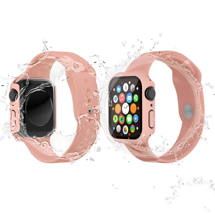 WANLONFENG For Apple Watch Series 9 / 8 / 7 41mm 2-in-1 Hard PC Frame Waterproof Case with Tempered Glass Screen Protector - White