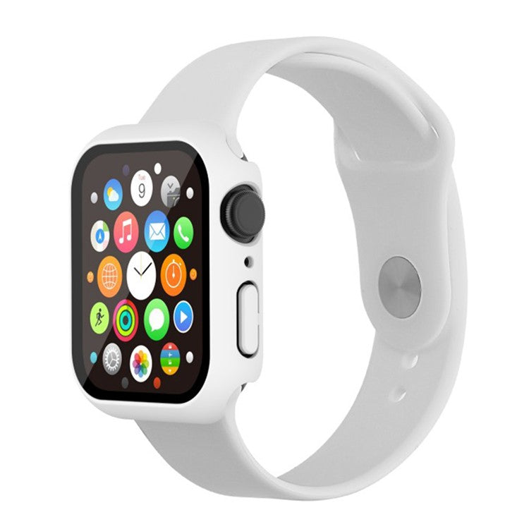 WANLONFENG For Apple Watch Series 9 / 8 / 7 45mm 2-in-1 Hard PC Frame Waterproof Case with Tempered Glass - White