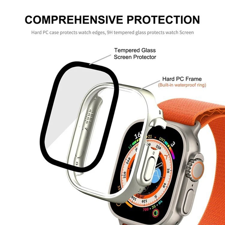 WANLONFENG For Apple Watch Ultra 2 / Ultra 49mm 2-in-1 Hard PC Frame Waterproof Case with Tempered Glass Screen Protector - White
