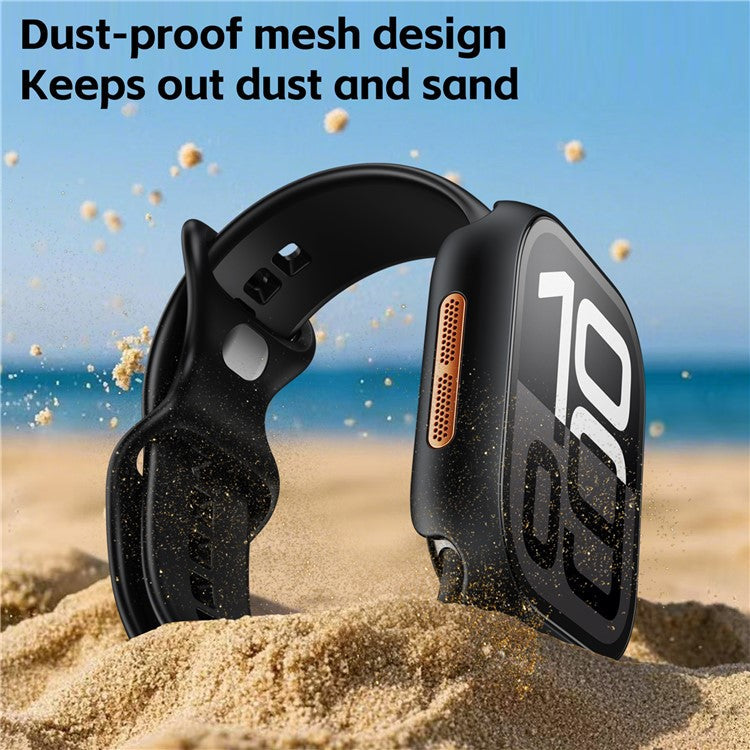 For Apple Watch Series 10 42mm Waterproof Dustproof PC Watch Case with Tempered Glass Film - Titanium Black