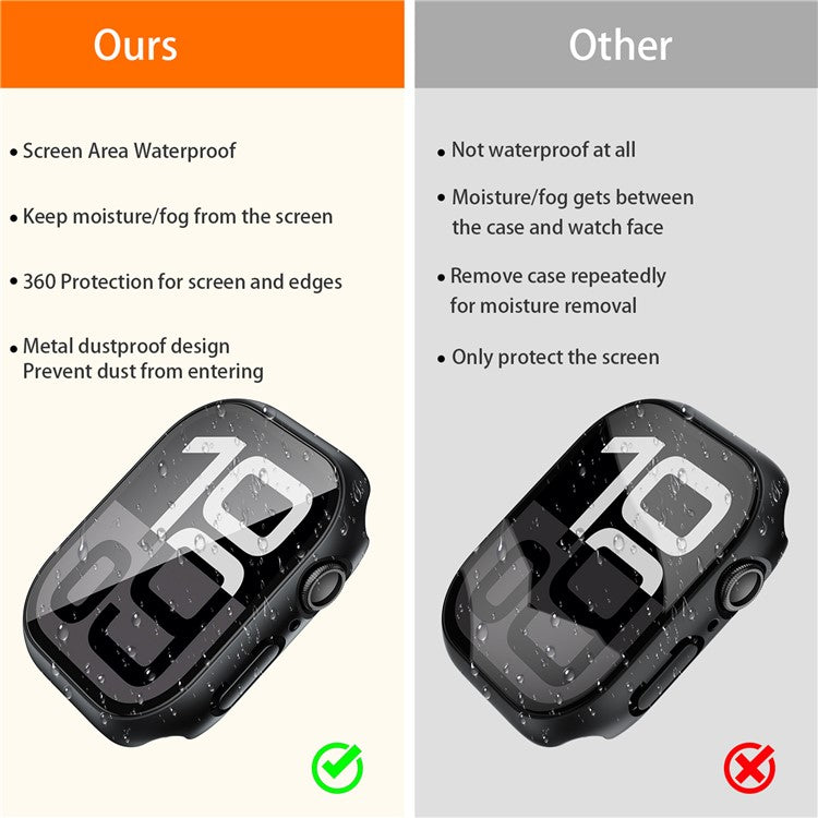 For Apple Watch Series 10 42mm Waterproof Dustproof PC Watch Case with Tempered Glass Film - Titanium Black