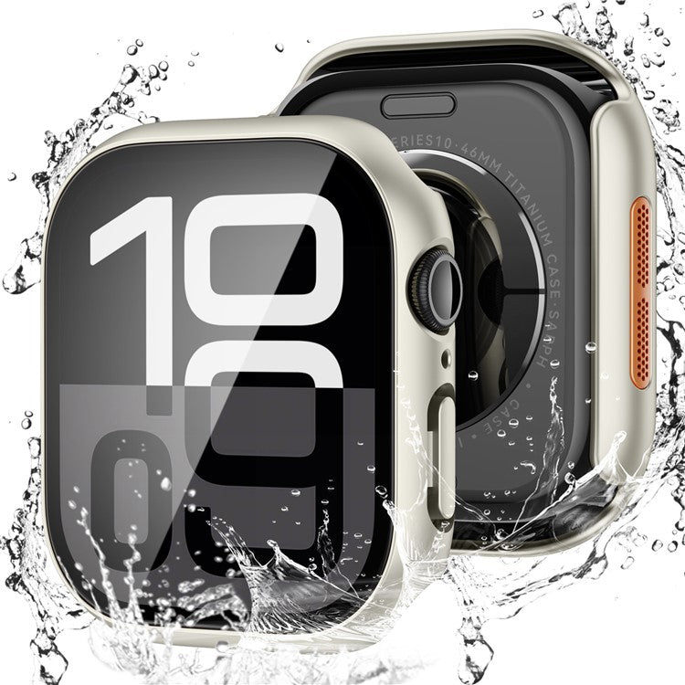 PC Watch Case for Apple Watch Series 9 / 8 / 7 41mm Waterproof Dustproof Frame with Tempered Glass Film - Starlight