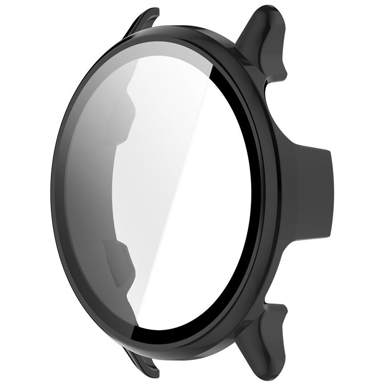 For Garmin Vivoactive 6 Hard PC Case All Around Watch Cover with Tempered Glass Film - Glossy Black