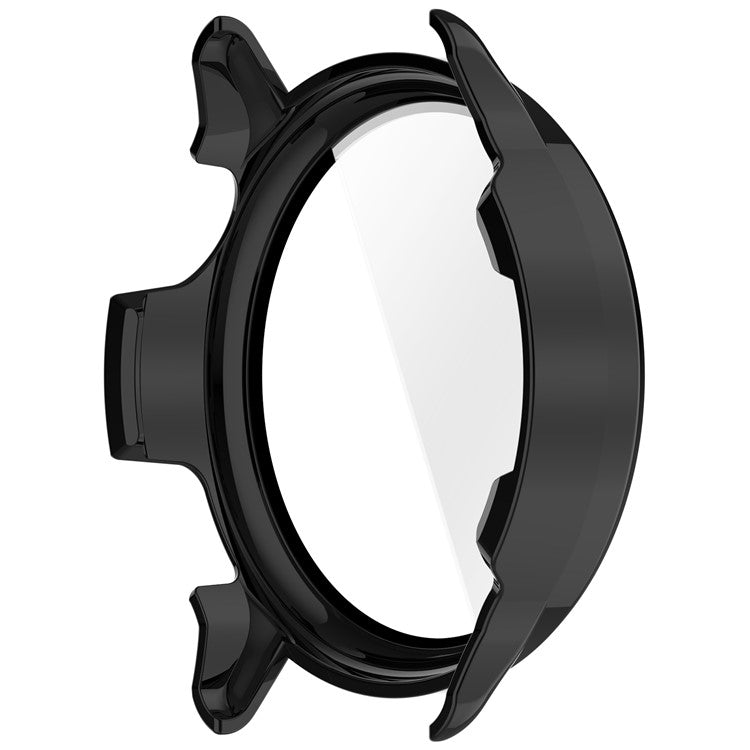For Garmin Vivoactive 6 Hard PC Case All Around Watch Cover with Tempered Glass Film - Glossy Black