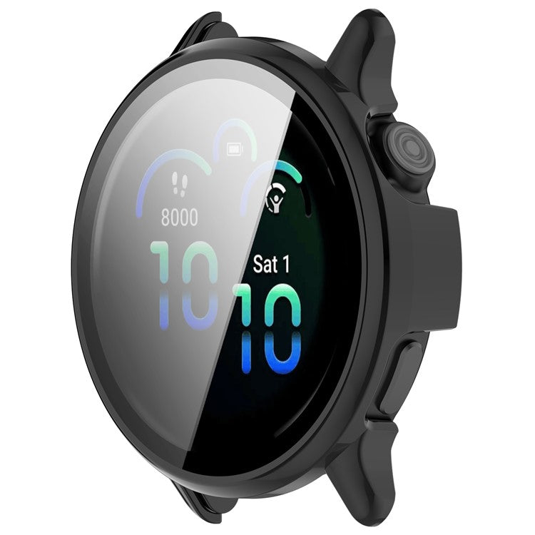 For Garmin Vivoactive 6 Hard PC Case All Around Watch Cover with Tempered Glass Film - Glossy Black