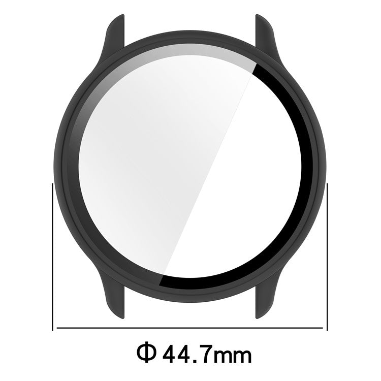 For Garmin Vivoactive 6 Hard PC Case All Around Watch Cover with Tempered Glass Film - Glossy Black
