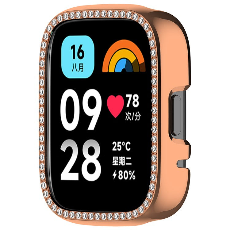 For Xiaomi Redmi Watch 3 Active  /  Watch 3 Lite Watch Case Rhinestone Decor Hollow Design Electroplating PC Watch Cover - Rose Gold
