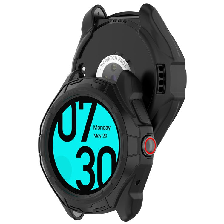 For TicWatch Pro 5 Enduro TPU Protective Case Hollow Design Shockproof Watch Cover - Black