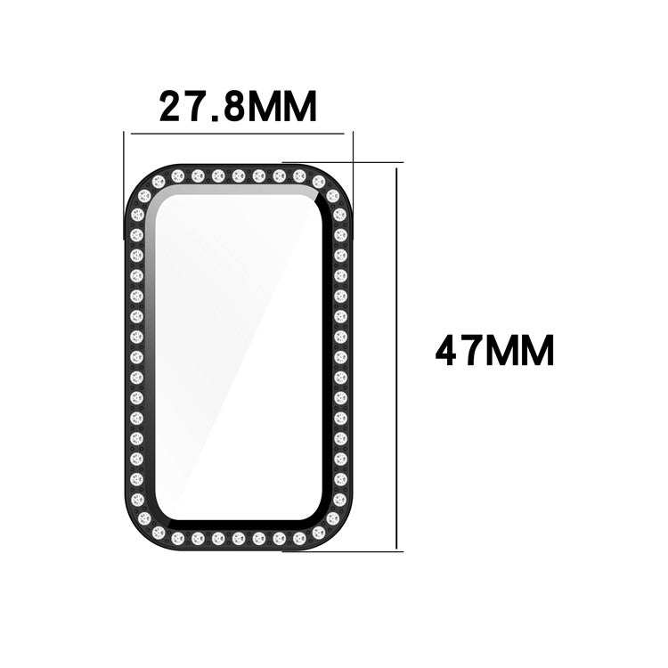 For Huawei Band 10 / 9 / 8 Case Rhinestone Decor PC + Tempered Glass Film Protective Watch Cover - Black