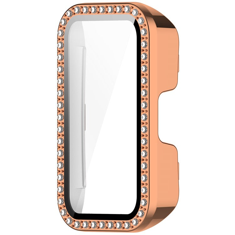 For Huawei Band 10 / 9 / 8 Case Rhinestone Decor PC + Tempered Glass Film Protective Watch Cover - Rose Gold