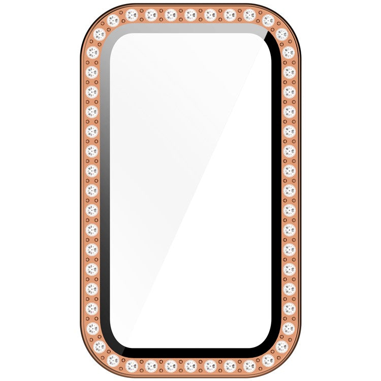 For Huawei Band 10 / 9 / 8 Case Rhinestone Decor PC + Tempered Glass Film Protective Watch Cover - Rose Gold