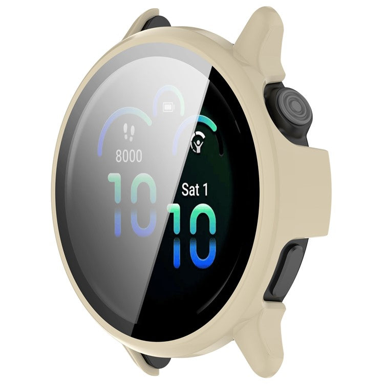 For Garmin Vivoactive 6 Watch Case PC Frame Cover with Tempered Glass Screen Film - Ivory White