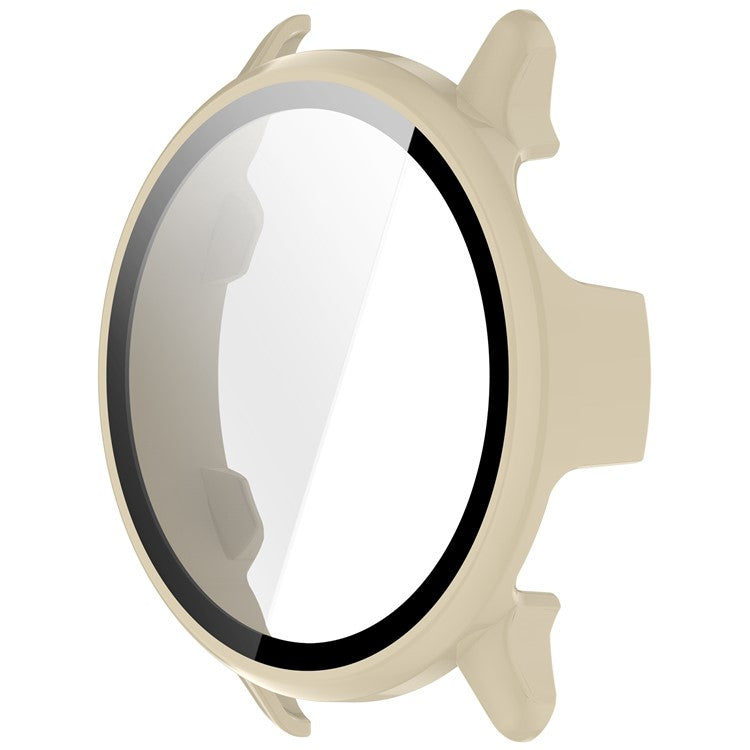 For Garmin Vivoactive 6 Watch Case PC Frame Cover with Tempered Glass Screen Film - Ivory White