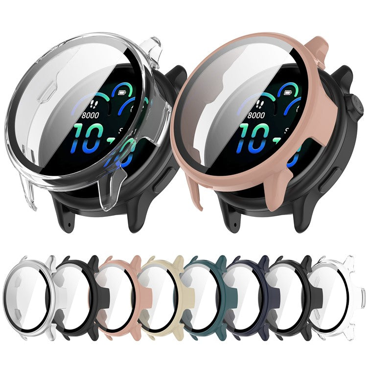 For Garmin Vivoactive 6 Watch Case PC Frame Cover with Tempered Glass Screen Film - Ivory White