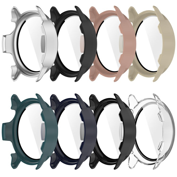 For Garmin Vivoactive 6 Watch Case PC Frame Cover with Tempered Glass Screen Film - Ivory White